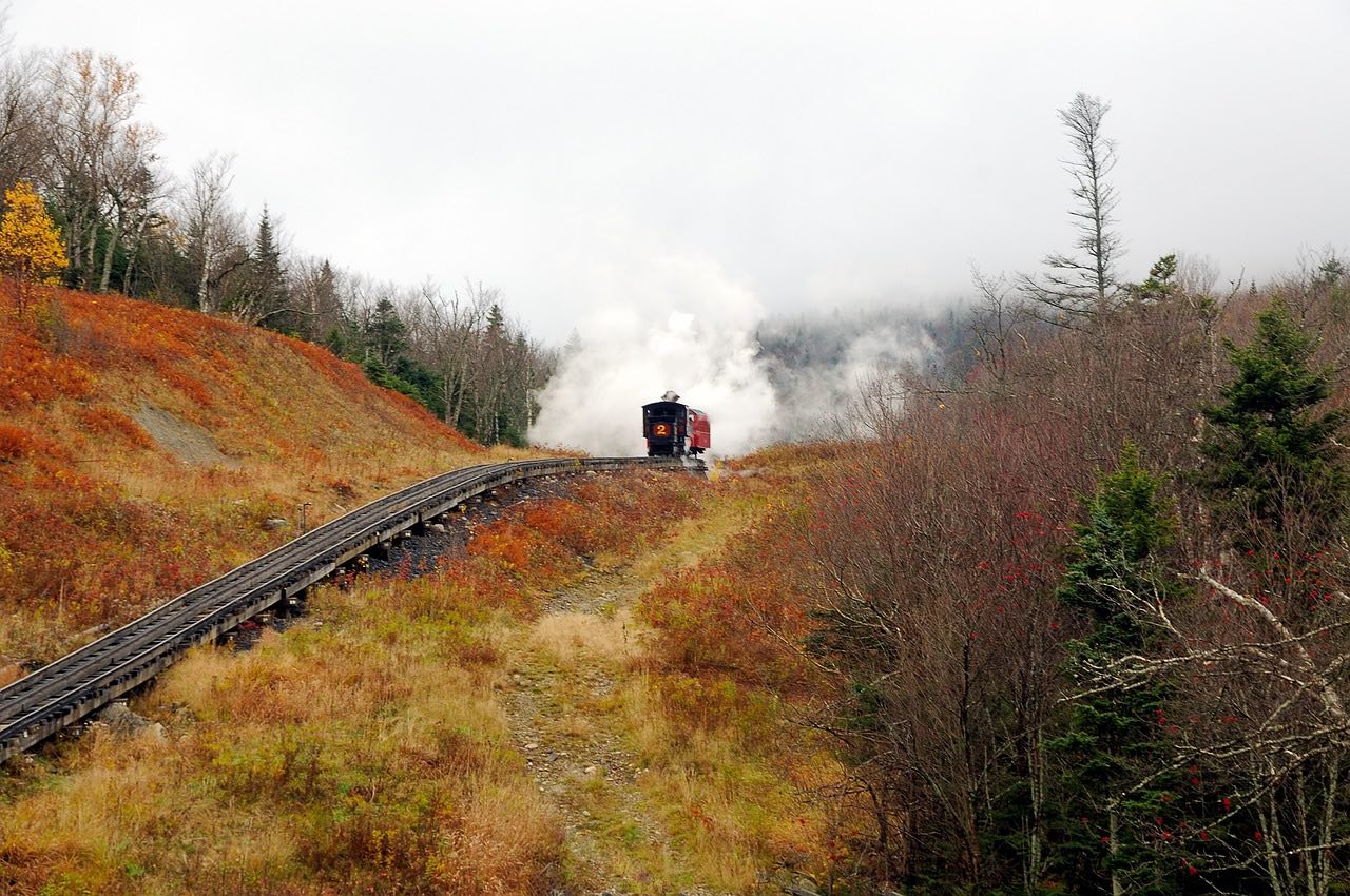 Riding the Cog to the top of Mount Washington.